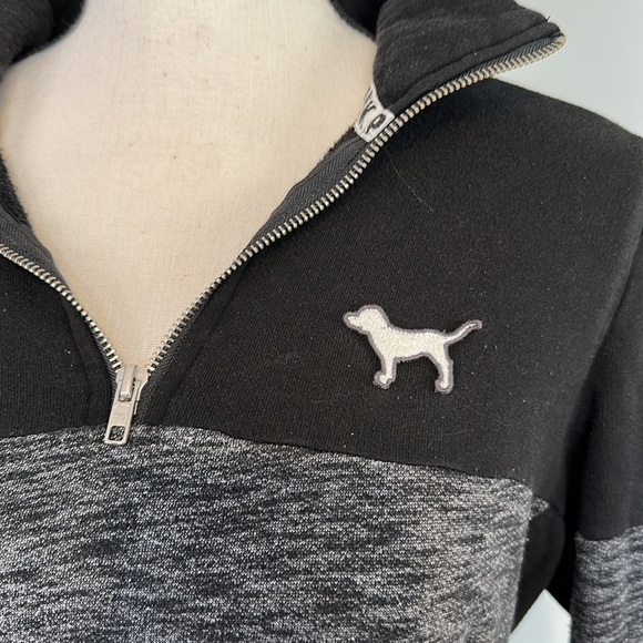 Victoria’s Secret Pink Black Cropped Quarter Zip Long Sleeve Sweatshirt - Picture 2 of 5